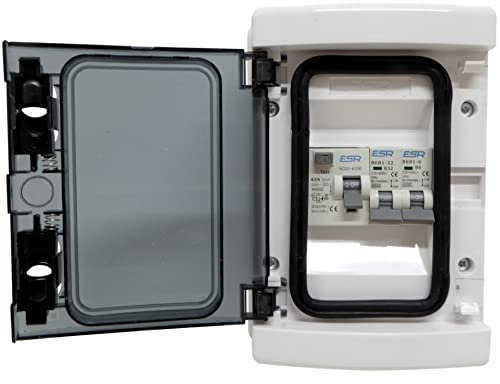 Unità di consumo RCD a 2 vie 63 Amp 30mA con 2x MCB 6 Amp e 32 Amp, Centralino Elettrico per officina Garage Capannone Marina
