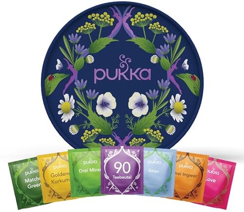 Pukka Coffret Découverte Prestige, Idée Cadeau Femme et Homme, Coffret de Tisanes, Matcha, Gingembre, Miel, Menthe,Cadeau de Thé 100% bio Saint Valentin, Anniversaire, 6 Saveurs, 90 Sachets
