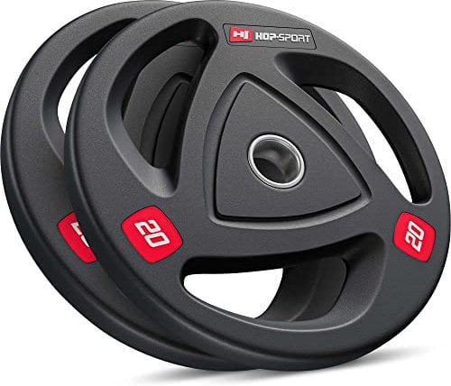 Hop-Sport cast iron weight plates, robust Olympic weight plate set, 2 x 20 kg, for long barbells ø 50 mm, non-slip and rubber-coated surface (40kg)