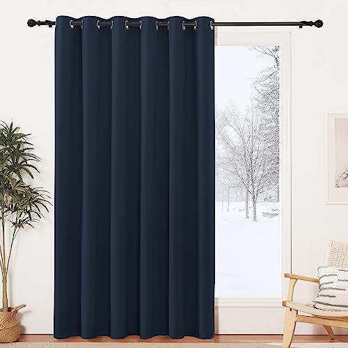 PONY DANCE Extra Breite Gardinen Blickdicht Thermovorhang mit Ösen 1er Set Blickdichte Vorhänge Wohnzimmer Modern Verdunkelungsgardine H 210 x B 200 cm, Dunkelblau
