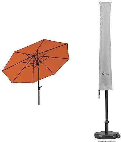 Schneider Sonnenschirm Adria, terracotta, 300 cm rund, 684-05, Gestell Alu/Stahl, Bespannung Polyester, 7 kg & Schutzhülle für Sonnenschirme bis 300 cm Ø, 821-00, silbergrau, 177 x 26/34 cm, 0.3 kg