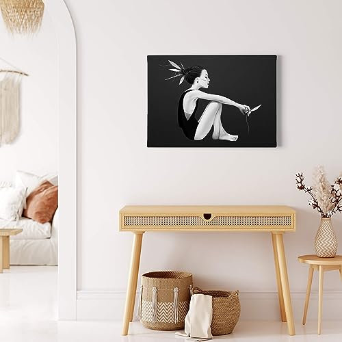 A.S. Création Leinwandbild asiatische Frau Kultur - Kunstdruck schwarz weiß - 70x50 cm Querformat - moderne Wanddekoration Schlafzimmer Wohnzimmer Küche - Bild auf Keilrahmen