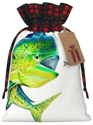 HerfsT Weihnachten Kordelzug Geschenktüten Grün Fisch Druck Weihnachten Sackleinen Taschen Wiederverwendbare Geschenktüten Xmas Geschenk Taschen Für Weihnachten Thanksgiving Party