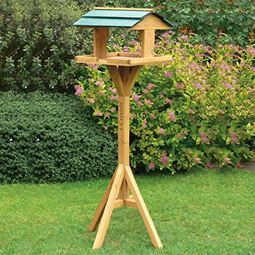Crystals Wooden Bird Table Feeding Station - Heavy Duty Wood Bird Feeder Table for Outdoor Garden - Complete Wild Free Standing Bird Food House