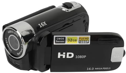 Videocamera, Videocamera 1080P 16MP 16X Zoom HD Schermo Ruotabile da 2,4 Pollici, Videoregistratore Portatile con Luce di Riempimento e Foro Filettato da 1/4 di Pollice per (BLACK)