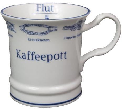 Generisch Maritimer Porzellan Becher Knoten - Kaffeepott - Ebbe Flut - Kapitänsbecher 350ml Kaffeebecher