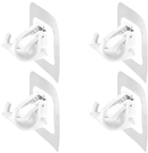 Thyonta 4 PCS Curtain Rod Hooks Curtain Rod Clip Holder Fixer No Hole Punch Sticky Bracket Clip Crossbar Curtain Telescopic Rod Sticky Hooks (White)