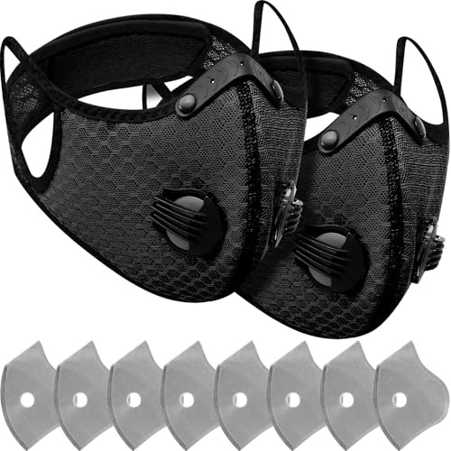 Threlaco 2 Pcs Dust Mask Breathable Reusable Respirator Mask with Activated Carbon Filters Adjustable Dust Mask for Woodworking Construction Mowing Sanding
