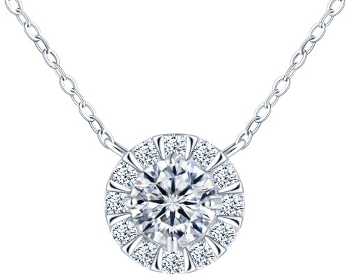 Yumilok 925 Sterlingsilber Damen Halskette - Damen Kette mit Anhänger 1 Karat Moissanit Diamant Blume Anhänger Halsketten für Frauen Mama