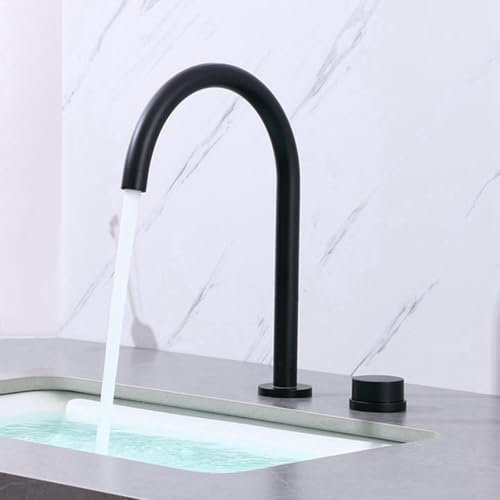 ZYCDP Mitigeur Lavabo 2 Trous Robinet Salle de Bain Noir, Robinet Salle de Bain bec Pivotant 360 Mitigeur Salle de Bain Laiton eau Chaude et Froide