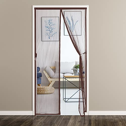 Moustiquaire magnétique rétractable en maille PVC pour porte-fenêtre coulissante - Marron - Pour espaces extérieurs - 110 x 205 cm