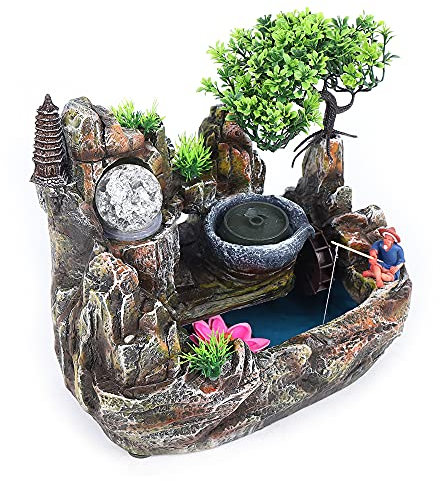 Fontana da interni per il giardino, atomizzatore, fontana decorativa, da giardino roccioso, con illuminazione a LED, per decorazione soggiorno, camera da letto, ufficio, meditazione, 30 x 18 x 26 cm