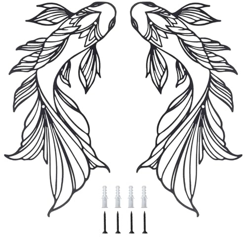 ZJIVQO Koi-Fisch, Metall-Wandkunst mit Schrauben, japanische Kunst, Fisch-Wanddekoration, Eisenfisch-Dekorationen für Wohnzimmer, Schlafzimmer, Badezimmer