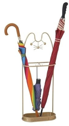 HELGN Schirmständer Katzen-Regenschirmhalter aus Stahl, Schirmständer im Eingangsbereich, for Schirmständer in der Hotellobby an der Haustür Gestell(Gold)