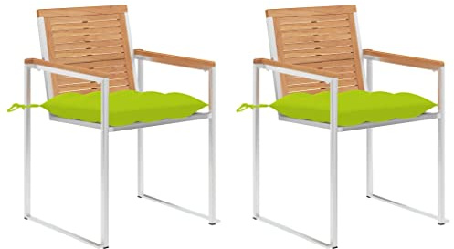 Frdhee Stapelstuhl Gartenstuhl Set Outdoor Sessel,Gartenstühle mit Kissen 2 STK. Massivholz Teak und Stahl,Für Camp,Garten,Balkon,Pflegeleicht