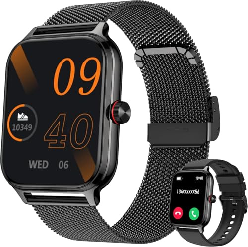 LODIMEKE Smartwatch Herren Damen Telefonfunktion Blutdruck Herzfrequenz Schlaf, 1.96’’ AI Fitnessuhr 100+ Sportmodi, IP67 wasserdichte Schrittzähler Wecker Taschenrechner Visitenkarte iOS Android