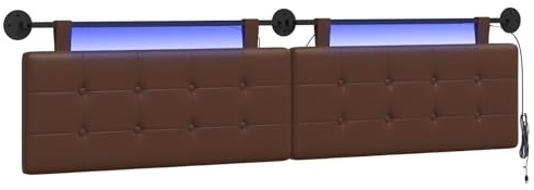 vidaXL Hängendes Kopfteil Mit LED Licht Braun Kunstleder, Elegantes, modernes Kopfteil, stylische Wandmontage, Flexibles Design, platzsparend, gemütliche Rückenlehne