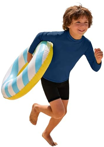 Generisch Camiseta de sol para niños, de manga larga, con protección UV, ideal para playa, piscina y deportes acuáticos en verano (UPF 50+)., marine, 9-10 años