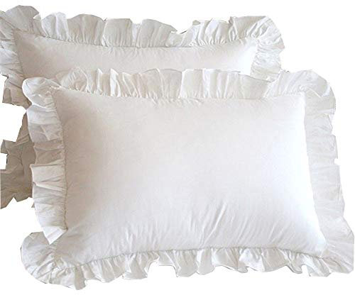 Blanc Plissée Dentelle Taie d 'Oreiller en Coton Pur Pillowcases 50x75CM Lot de 2 Pli Oreiller Couvre