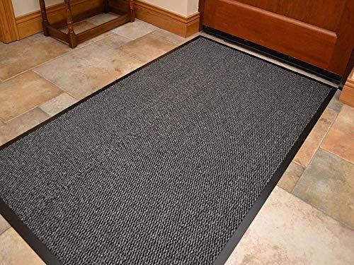 Heavy Duty Barrier Mat Indoor and Outdoor Kitchen Hallway Door Mat Rug Machine Washable Back Door Entrance Non Slip Traps Dirt PVC Rubber Barrier Mat (Grey, 90 x 150 cm)