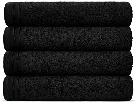 Lions Bath Towels - Set of 4 Bathroom Large Bath Sheets, 100% Luxury Cotton, 500 GSM 75X135CM, Highly Absorbent and Quick Dry Extra Large Bath Towel, Bathroom Accessory Set, Black