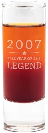 Dust and Things Engraved Tall Shot Glass - 2007 Year of The Legend Design - 18th Birthday Gifts for Boys - 2oz Shooter