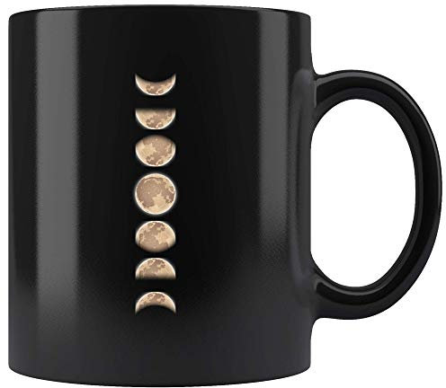 Panvola Taza de café de cerámica negra de 325 ml con diseño de fases de la luna para profesor de ciencia de astronomía inspirada en el tema celestial de inauguración de la casa