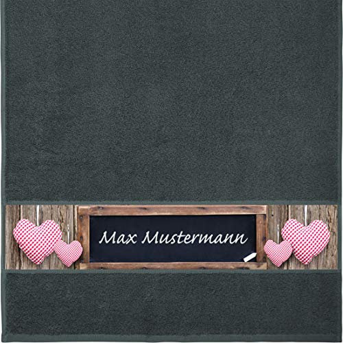 Manutextur Handtuch mit Namen - personalisiert - Motiv Liebe - Tafel - viele Farben & Motive - Dusch-Handtuch - anthrazit - Größe 50x100 cm - persönliches Geschenk mit Wunsch-Motiv und Wunsch-Name