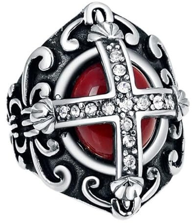 BOBIJOO Jewelry - Bague Chevalière Homme Rouge Royaliste et Diamants - 66 (11 US)
