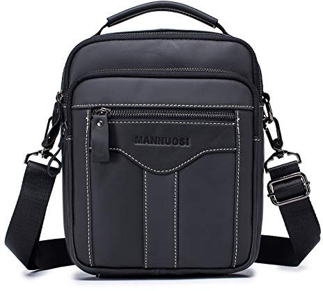MANNUOSI Herren Schultertaschen business Freizeit Henkeltaschen echtleder vintage Handtaschen Schwarz B