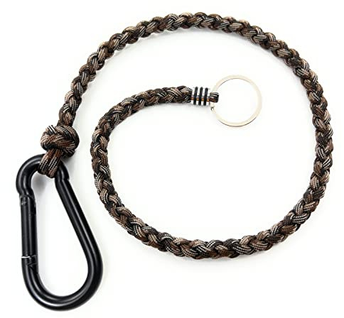 HanseCharms-Paracord Schlüsselband-Schlüsselkette-8 cm schwarzer Stahl Karabiner-Edelstahl Bead-Portemonnaie Kette-Lanyard-Geschenkidee-Brown Camo Pattern