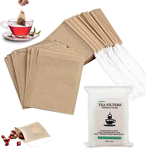 100 bustine di tè usa e getta per foglie di tè sfuse, 100% pasta di legno naturale, sacchetti filtro vuoti non sbiancati con coulisse (9 x 7 cm)