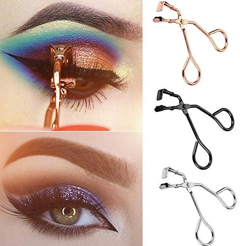 3 Stück Wimpernzange mit Nachfüllpads 17IF kein Kneifen Mini-Wimpernzange passend für alle Wimpernformen (schwarz, gold und silber)