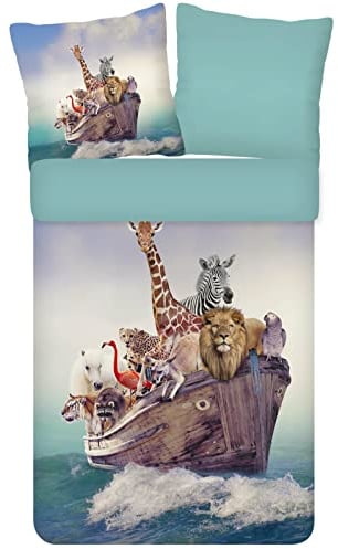 ESPiCO Bettwäsche Trendy Bedding Arche Noah Löwe Tiger Giraffe Pferd Vögel Känguru Leopard Renforcé, Größe:135 cm x 200 cm