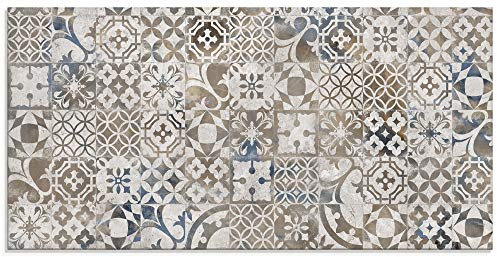 ARTLAND Spritzschutz Küchenrückwand Küche Herd Glas mit Motiv 100x50 cm Fliesenoptik Mosaik Fliesen Landhaus Muster Abstrakt Retro Grau U1RD