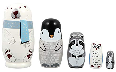 HEALLILY Matrjoschka-Puppen 5 traditionelle Turban-Matroschka-Puppen Holzpuppen Tierpuppen tragen Stapeldekoration Weihnachtsschmuck