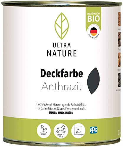 ULTRA NATURE Peinture de recouvrement pour intérieur et extérieur, 0,75 l, anthracite, végétalien, biologique, sans solvant, protection UV, protection contre les intempéries