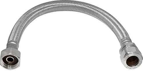 Flexible Tap Hose Connector Pack of 2 - Compression or Push Fit or Push Fit with isolating Valve 300mm Long (15mm Comp x 1/2F x 300mm Long)