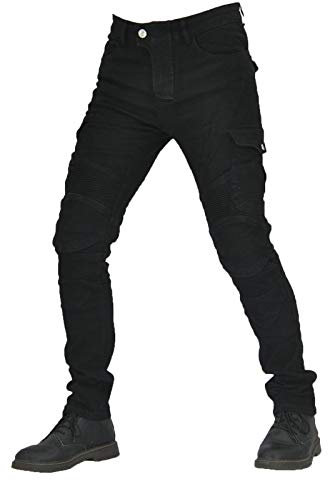 BEDSETS Denim Motorradhose Herren Slim Fit Motorrad Jeans Hose Mit Protektoren Knie und Hüftprotektoren Stretch Slim Fit Denim Schutzhose Cargo Straight Motorradjeans (Schwarz,L)