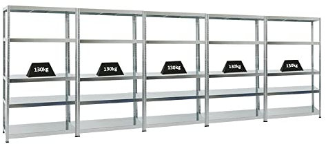 PROREGAL Mega Deal 5er-Sparset Metallregal Steel Eagle 180x100x40cm Fachlast 130kg Verzinkt Schwerlastregal, Küchenregal, Kellerregal, Steckregal, Garagenregal, Lagerregal