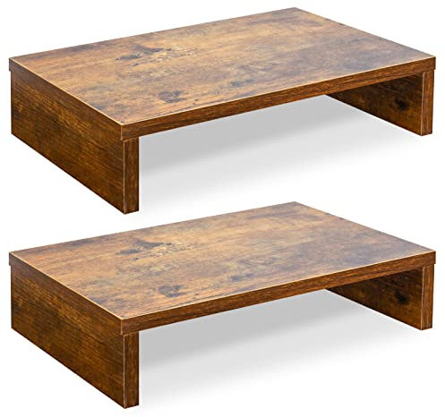 TEAMIX Monitor Stand Riser-2 Pack, Rustic Brown Wood Adjustable Monitor Stand Dual Monitor Riser for 2 Monitors/Laptop/PC Computer Stand for Desk
