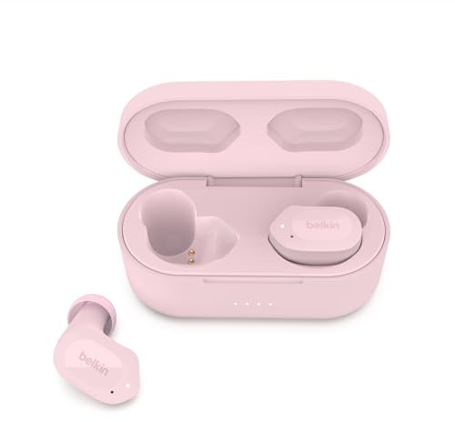 Belkin SOUNDFORM Play True Wireless Earbuds, Wireless Earphones with 3 EQ Presets, IPX5 Sweat and Water Resistant, 38 Hours Play Time for iPhone, Galaxy, Pixel and More - Pink