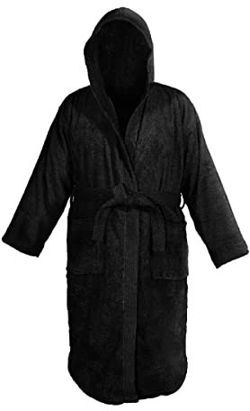 Sapphire Collection Men's and Ladies Unisex 100% Egyptian Cotton Terry Towelling Hooded Shawl Collar Bathrobe Spa Gym Bath Towel Robe Size Small/Medium (Black)