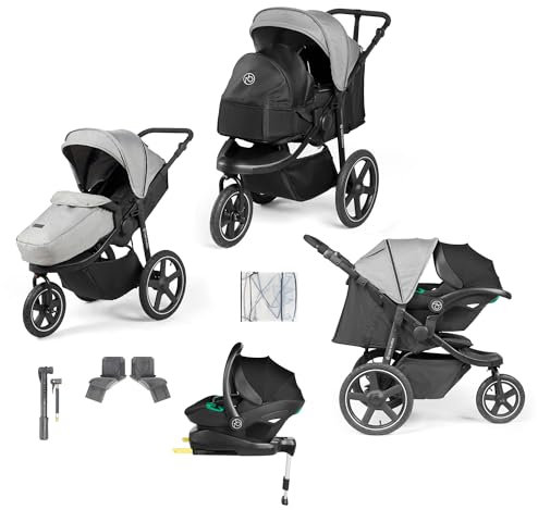 Ickle Bubba Venus Prime Jogger Stratus i-Size Kinderwagen - Geburt bis 22kg ca. 4 Jahre, geländegängiges & luftgefülltes Dreirad, Fußwärmer, Regenschutz & Neugeborenenkokon (Raumfahrt Grau)