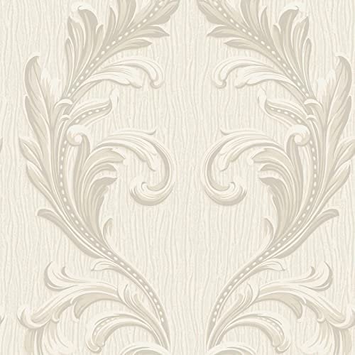 Belgravia Decor Tiffany Scroll Floral Trail Texture Vinyl Wallpaper Cream/Silver 41324
