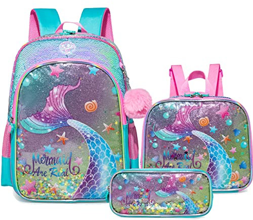 HTgroce Mochilas Escolares Niña Sirena Mochila para Niñas Mochila Escolar de Gran Capacidad Mochila Niña 6 años