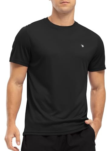 YSENTO Mens Rash Guards UV Swim Tops Rash Vest Quick Dry UPF 50+ Short Sleeve Running Sports Gym Tops(Black,L)