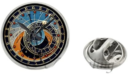 Astronomische Uhr, Anstecknadel, handgefertigt, Prager Uhr, Schmetterling, Verschlussnadel, Glaskuppel, Hemd, Edelstahl, Kragennadel, Metall