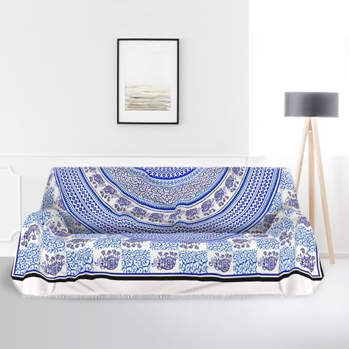 Banzaii Strandtuch, Maxi, sandfest, Tagesdecke, Überwurf aus Baumwolle, 210 x 230 cm, Elefant Blau