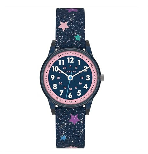 Cander Berlin MNA 4030 Q - Reloj de pulsera infantil para niña, resistente al agua, 3 ATM, reloj de aprendizaje analógico, brillante, con estrellas, repuesto para niños, azul, talla única, Correa